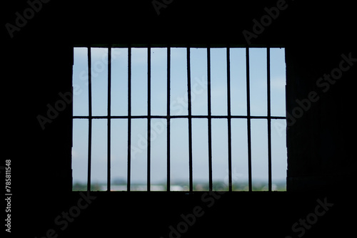 The prisons iron bars with a refreshing view beyond