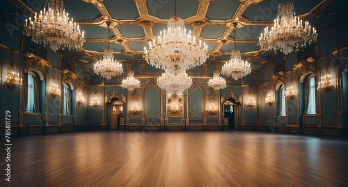 Beautiful ballroom with chandeliers photo