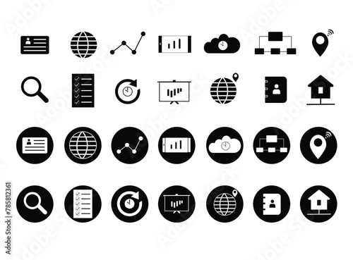 Icon set of internet browsers, improving analytics performance and searching on a website