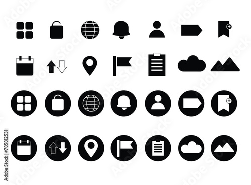 Complete set of icons for websites, social media, internet and browsers, editable and silhouetted