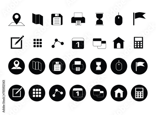 Set of business website document icons and symbols in the form of editable silhouettes