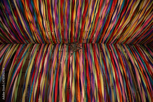techo de iglesia con muchos listones de colores,
