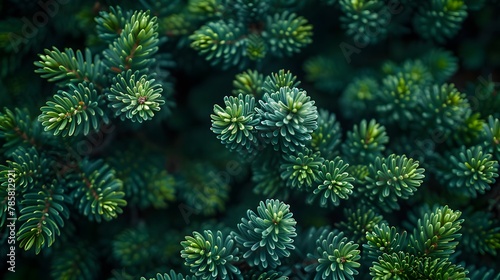 Lush Green Pine Branches in Soft Focus for Nature Backgrounds and Festive Designs