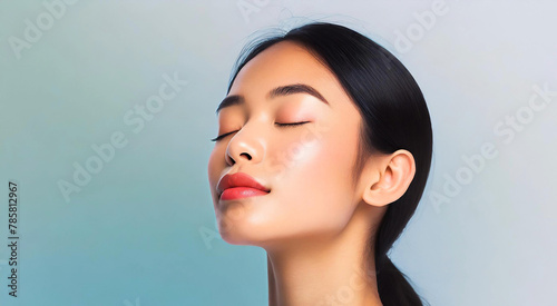 Beautiful Asian woman with eyes closed, flawless, skin care, spa, mediation