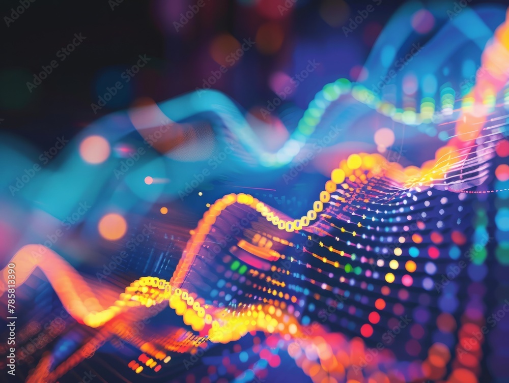 An abstract graph charting financial growth, featuring dynamic lines and vibrant colors 