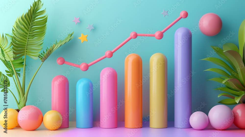 Uptrend bars graph, growth and progress chart of business. 3D model of bars graph. Generative AI Uptrend bars graph, growth and progress chart of business. 3D model of bars graph. Generative AI