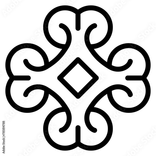 Geometrical cross shape ornament of ancient Peru. Indigenous Wari culture. Ethnic Native American design. Black and white linear silhouette.