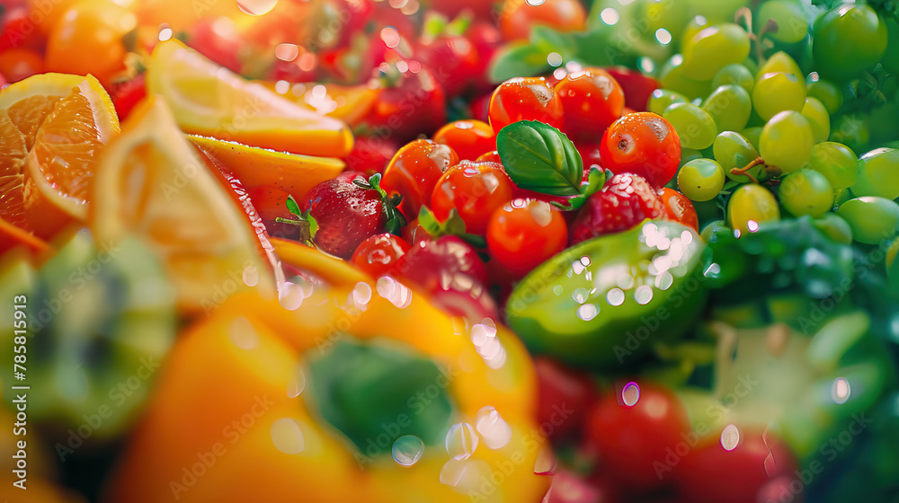 Healthy Eating: Close-Up of Colorful Fruits and Vegetables, Arranged in a Fresh and Appetizing Display. Healthy Eating: Close-Up of Colorful Fruits and Vegetables, Arranged in a Fresh and Appetizing Display.