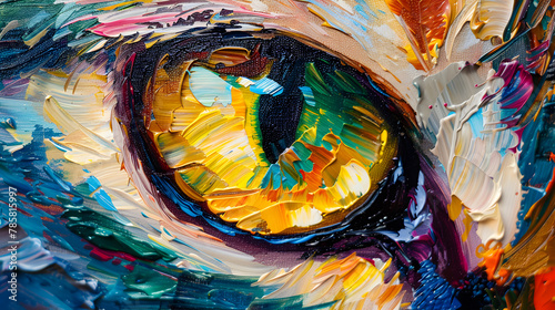 Artistic painting of the beautiful eye of a cat in closeup view