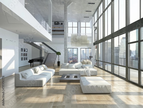 Minimalist  loft interior design of modern living room  home. 