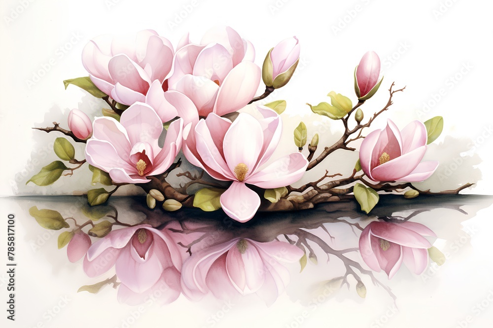 Watercolor illustration of magnolia flowers. Digital painting. Illustration