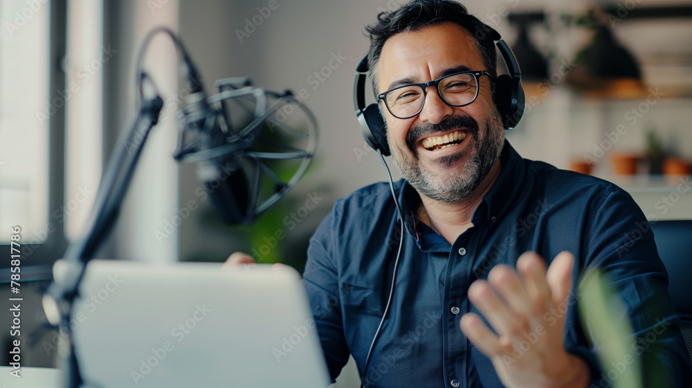 Podcast Host Laughing During Recording
