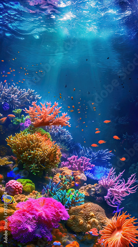 Underwater Wonderland: An Underwater Scene with Colorful Coral Reefs and Marine Life, Evoking Wonder © Lila Patel