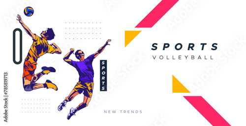 design with the concept of the national sport of volleyball. colored silhouettes of volleyball athletes. for banners celebrating national and international sports days. photo