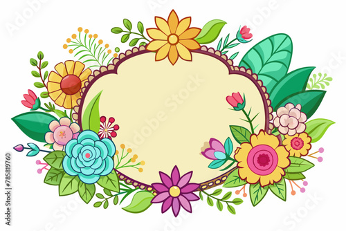 Charming cartoon frames adorned with vibrant flowers grace a pure white background.