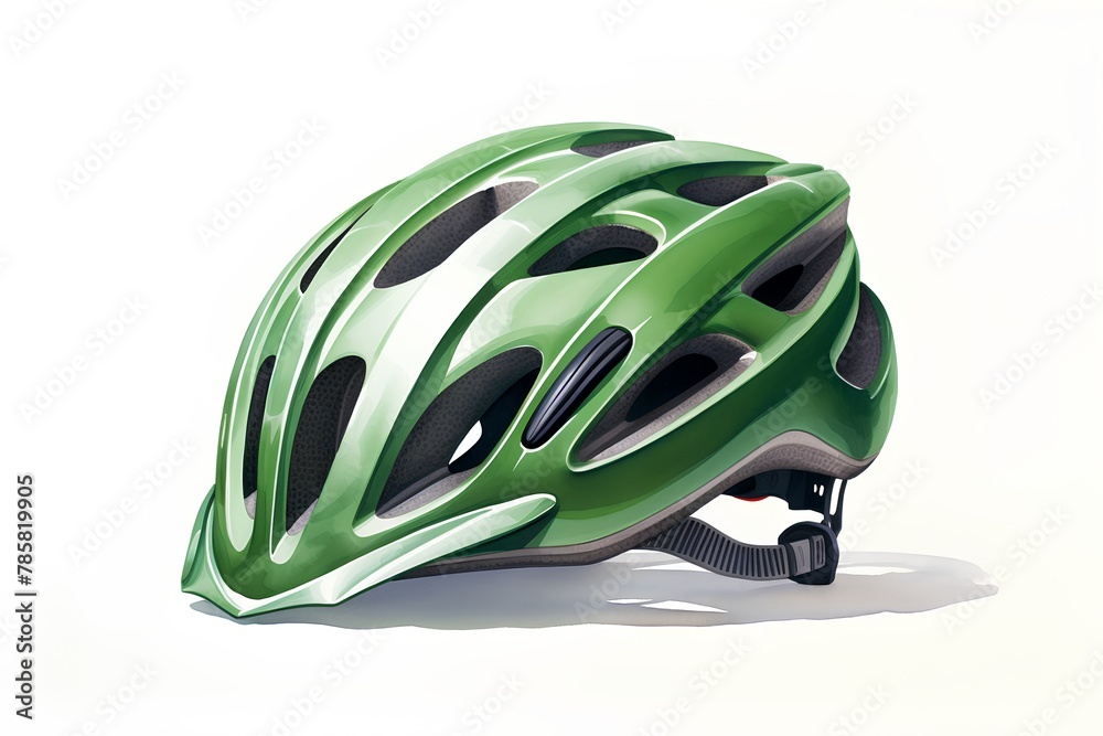 Fototapeta premium Bicycle helmet on a white background. 3D illustration. Side view.
