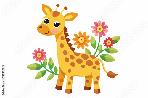 Charming cartoon giraffe adorned with colorful flowers