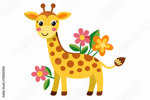 Charming cartoon giraffe adorned with colorful flowers