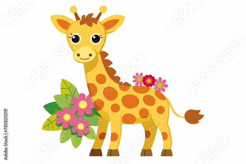Charming giraffe cartoon with flowers adorned