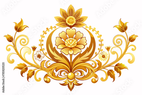 Golden ornamental charm with flowers adorning a white background.