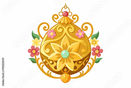 Golden ornamental charm adorned with flowers on a white background.