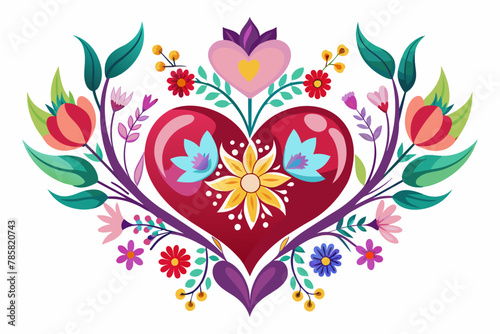 A charming heart adorned with vibrant flowers on a pristine white background.