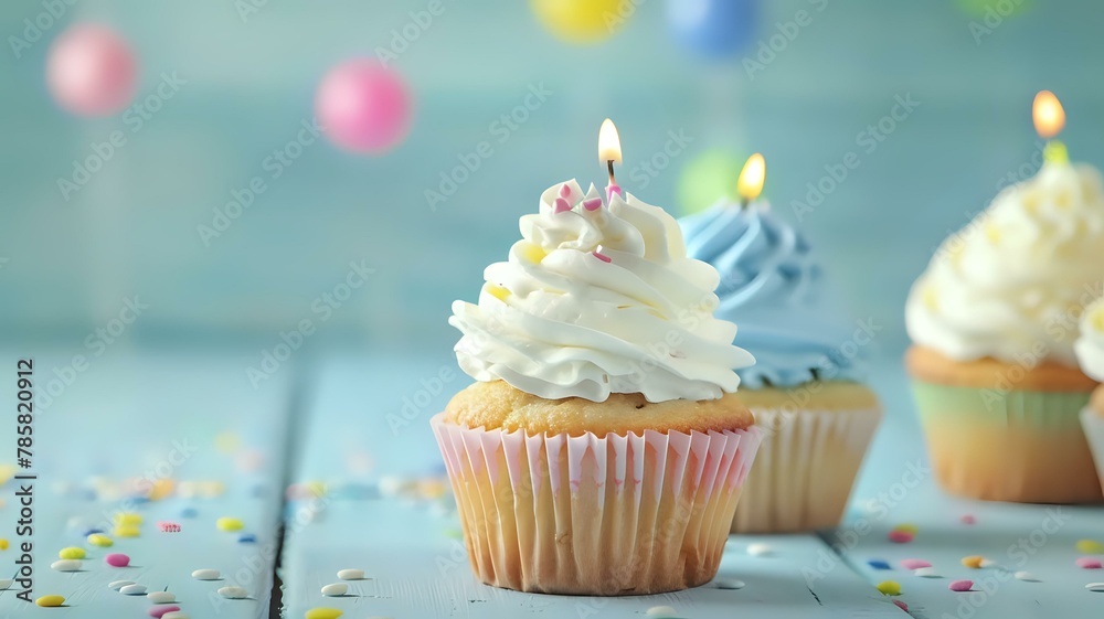 Happy Birthday Cupcakes with Colorful Candles Happy Birthday Cupcakes with Colorful Candles