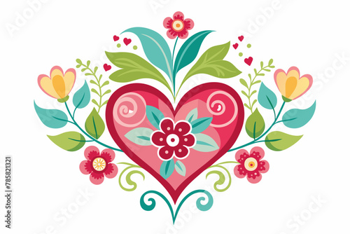 Charming hearts adorned with delicate flowers on a pristine white background.