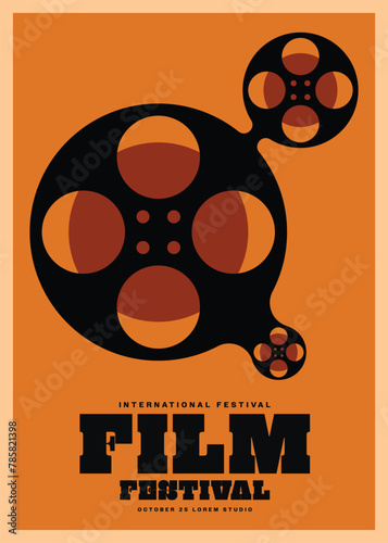 Movie and film festival poster template design background vintage retro style with film reel © thenatchdl