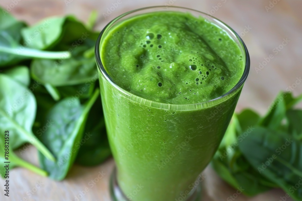 Close-up of green smoothie with spinach Close-up of green smoothie with spinach