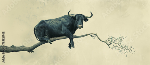 Balancing Act  Economic Uncertainty Illustrated by Bull on Branch
