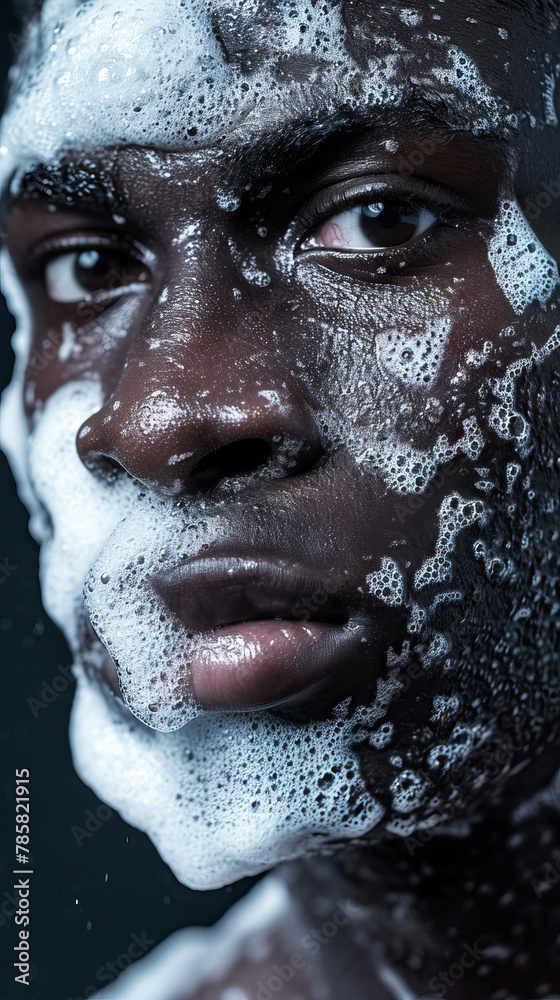 Skincare Portrait african male bubbles of soap on face