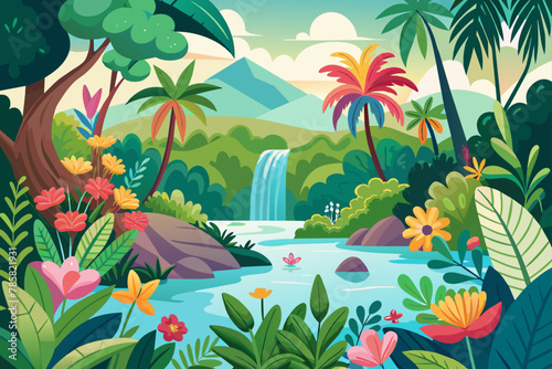 Jungle's allure is enhanced by vibrant blooms against a pristine backdrop.