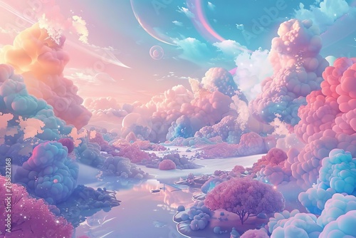 enchanting pastel colored landscape in dreamy cotton candy world generative ai art photo