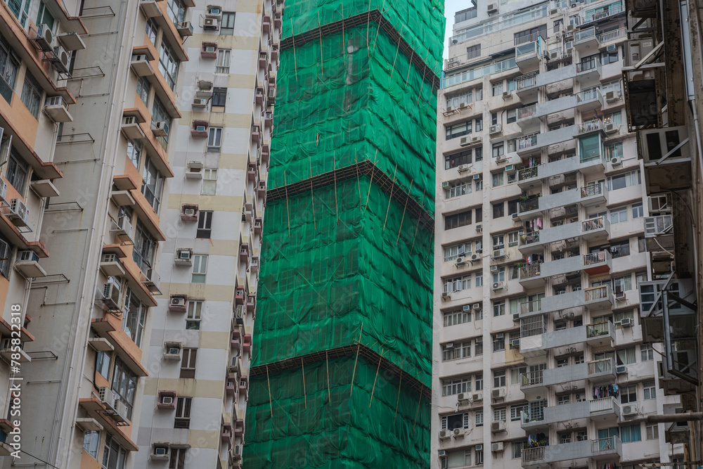 Construction at High-Density Urban Living: Bustling Residential Apartments in Hong Kong