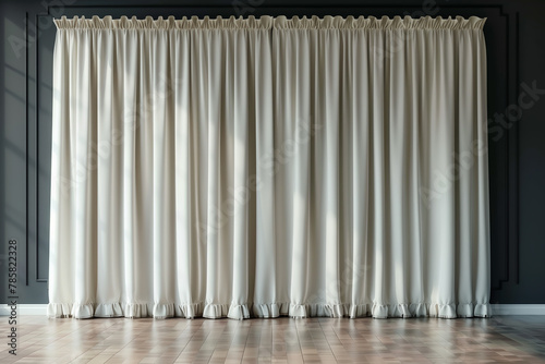 luxury white curtain backdrop with wooden floor and black wall background  white and lighten color 