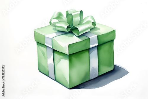 Watercolor green gift box isolated on white background. Hand drawn illustration © hungryai