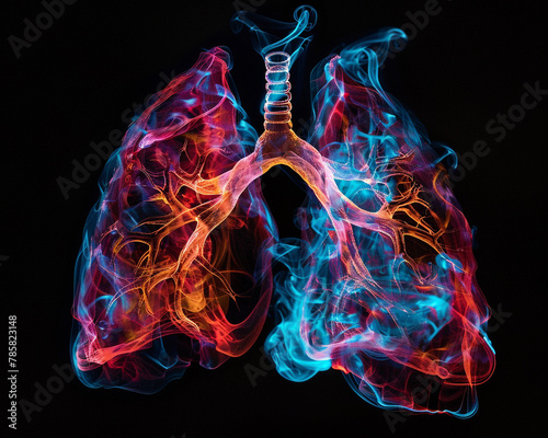 An abstract representation of the exchange of oxygen and carbon dioxide in the lungs,