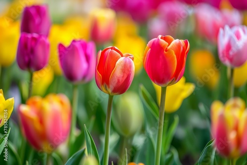 Colorful tulips on sunny background