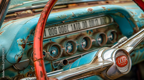 Ooga Horn Button on a Vintage Car's Dashboard Evoking Memories of Times Past © Carolyn
