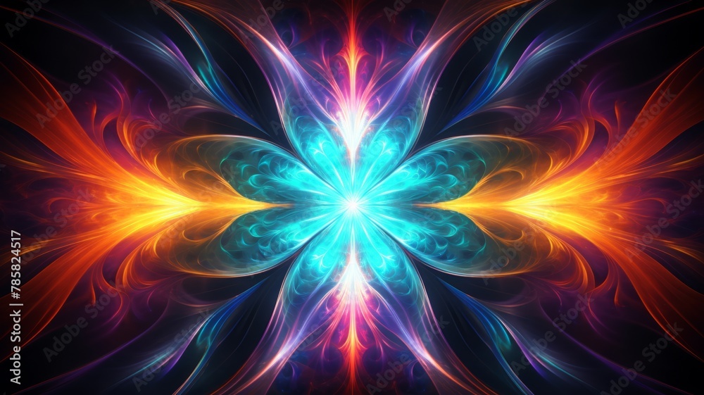 Luminous fractal artwork with a star-like core - This striking digital creation offers a star-like core with luminous fractal petals radiating in an intricate design Luminous fractal artwork with a star-like core - This striking digital creation offers a star-like core with luminous fractal petals radiating in an intricate design