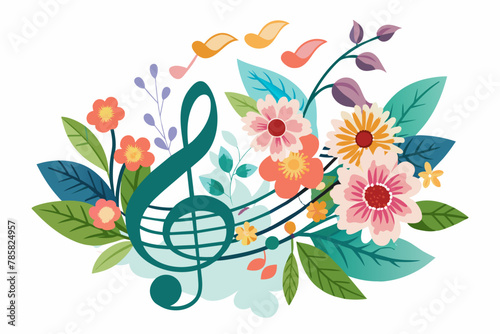 Charming music logo composed of various flowers on a white background.