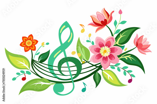 Charming music logo with colorful flowers on a white background.