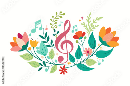 Charming music logo with flowers adorning its surface on a pristine white backdrop.