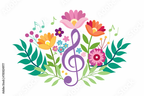 Charming music logo with flowers adorning its surface on a pristine white backdrop.
