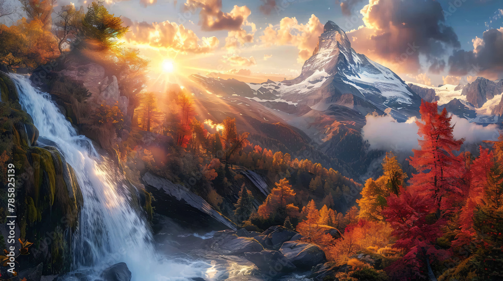 Sunset shining over Matterhorn mountain