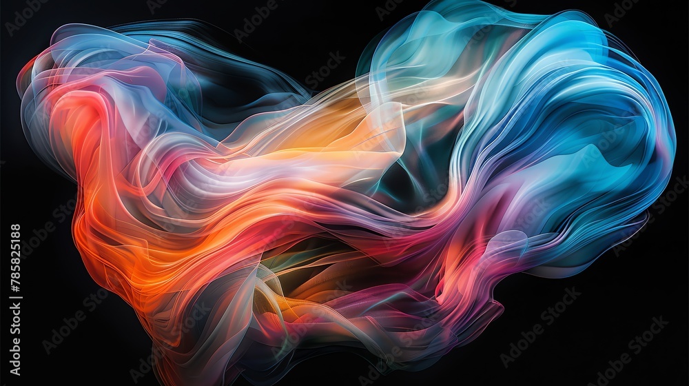 Abstract colorful waves with lines, Black background
