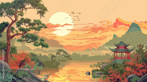 Chinese landscape, Vector Illustration, Background © IMAGE