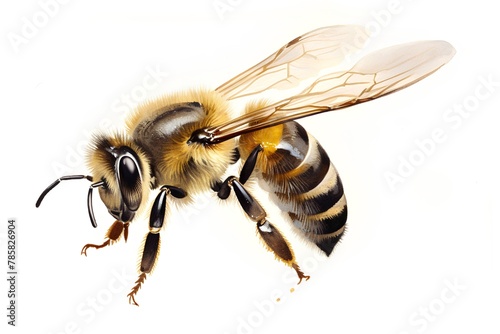 bee isolated on white background. watercolor illustration. hand drawing. photo