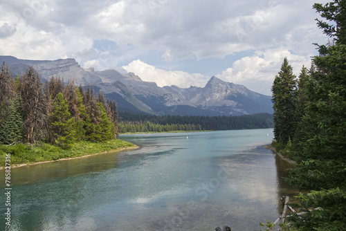 Maligne Lake on a Cloudy Summer Day